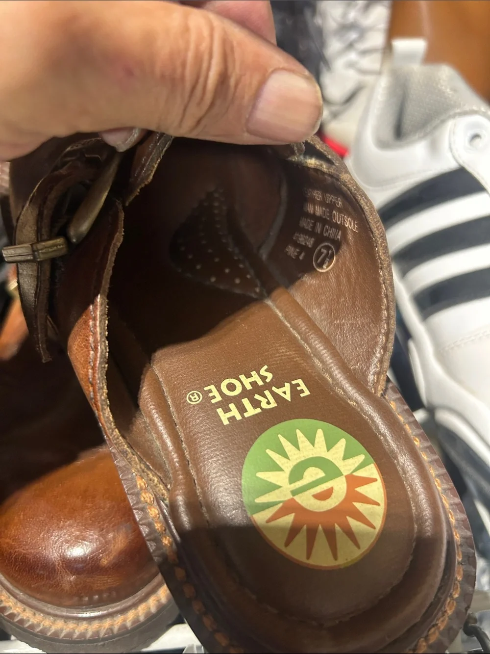 Earth Shoes Men’s Brown Leather Slip-On Clog with Buckle Accent